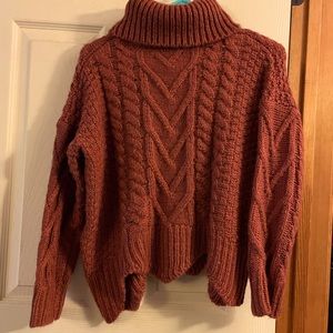 Turtleneck Chunky Cable Knit Sweater - Dark Coffee